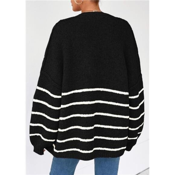 Womens Oversized Cardigan Sweaters Striped Army Green - Picture 6 of 6